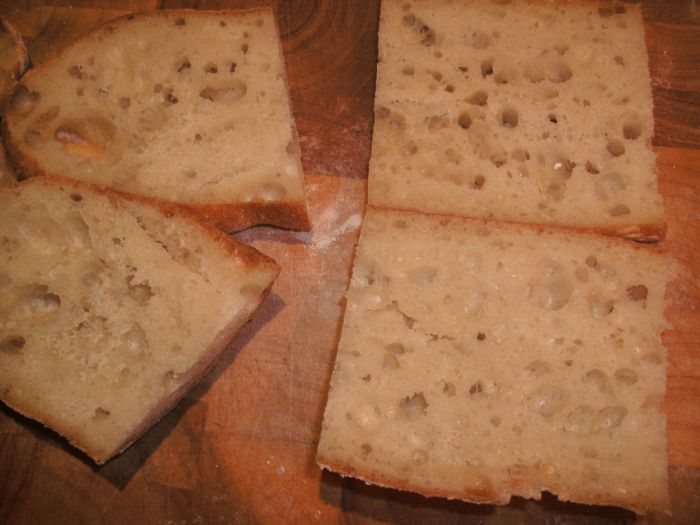 Baguettes sliced to show crumb