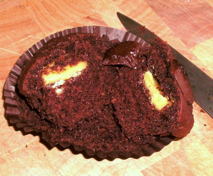 Chocolate heart muffins with heart in middle