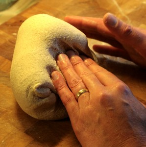 Kneading buckwheat pasta dough