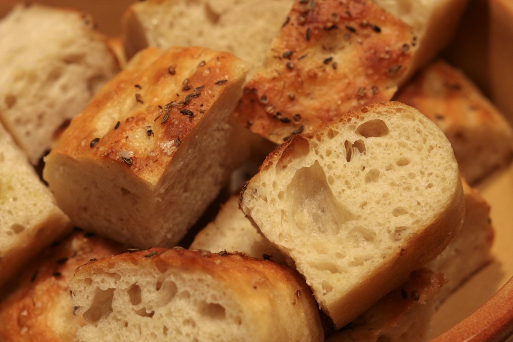 Olive oil and potato flat bread in chunks