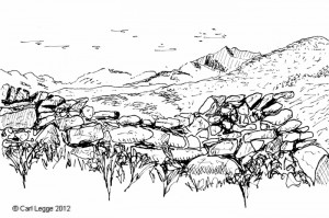Line drawing of Eryri from the Rhinogs
