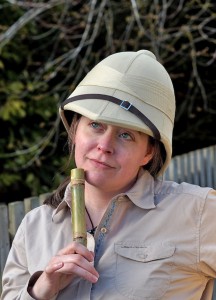 Emma pensive in pith helmet